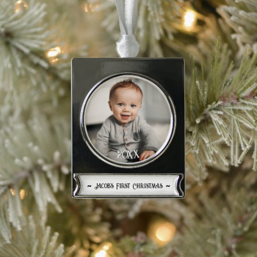 Babys erstes Weihnachtsfest-Foto Banner-Ornament Silber (Baum)