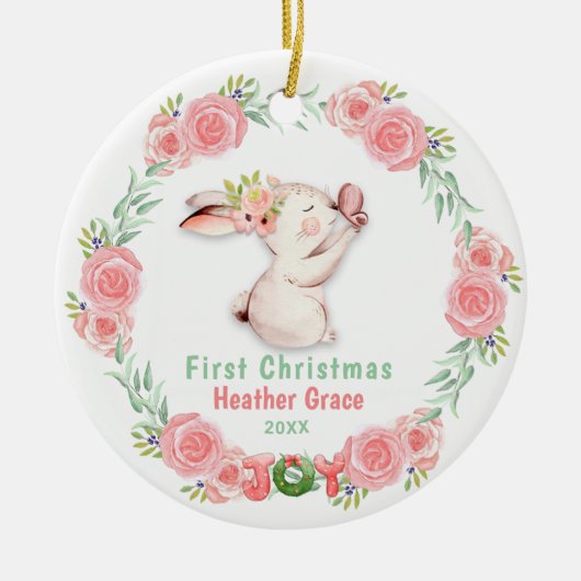 Babys Erstes Weihnachtsfest Foto Bunny Personalisi Keramik Ornament (Vorne)