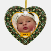 Baby's erstes Weihnachtsfest Foto Keepake Green Keramikornament (Vorne)