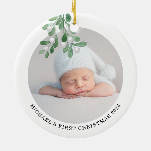 Babys erstes Weihnachtsfest-Foto Keramik Ornament (Hinten)