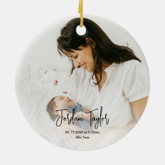 Babys erstes Weihnachtsfest-Foto Keramik Ornament (Hinten)