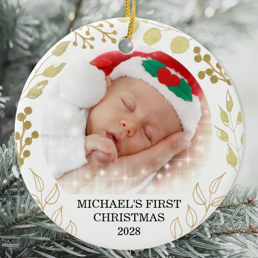 Babys erstes Weihnachtsfest-Foto Keramik Ornament