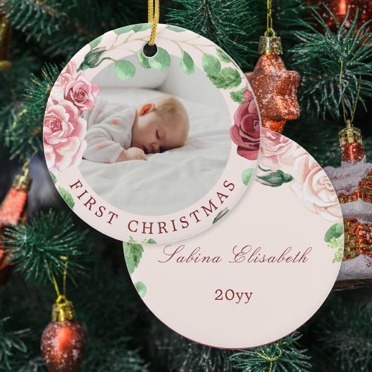 Babys erstes Weihnachtsfest-Foto Keramik Ornament