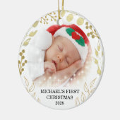 Babys erstes Weihnachtsfest-Foto Keramik Ornament (Links)