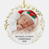 Babys erstes Weihnachtsfest-Foto Keramik Ornament (Hinten)
