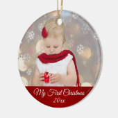 Babys erstes Weihnachtsfest-Foto Keramikornament (Links)