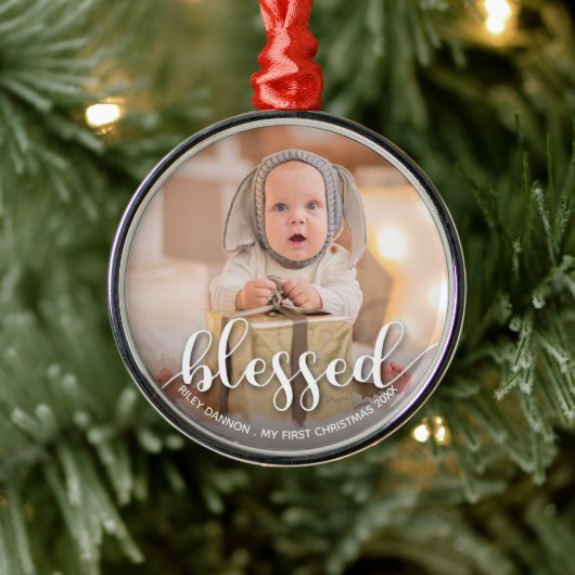 Babys erstes Weihnachtsfest-Foto Ornament Aus Metall (Baum)