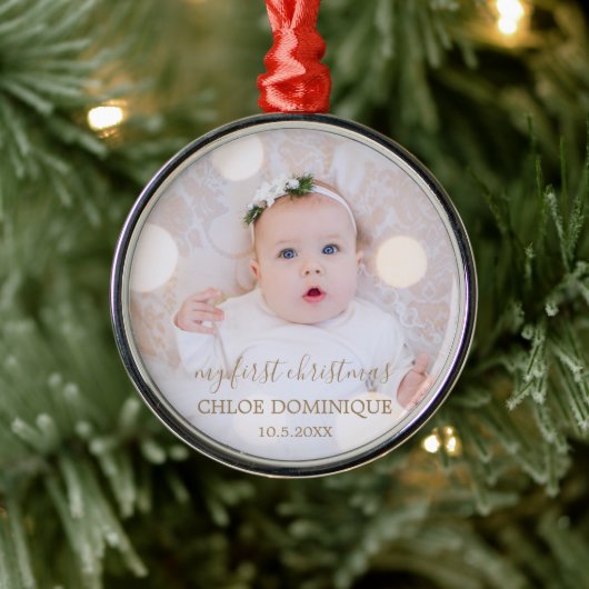 Babys erstes Weihnachtsfest-Foto Ornament Aus Metall (Baum)
