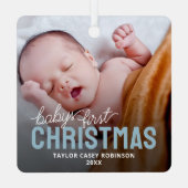 Babys Erstes Weihnachtsfest Foto Ornament Aus Metall (Rückseite)