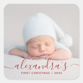 Babys Erstes Weihnachtsfest Foto Quadratischer Aufkleber
