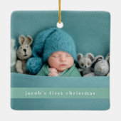 Babys erstes Weihnachtsfest Modernes Foto Keramikornament (Rückseite)