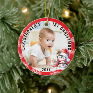 Babys Erstes Weihnachtsfest Niedliches Penguin Red Keramik Ornament