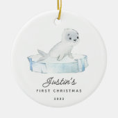 Babys erstes Weihnachtsfest-Siegel Keramik Ornament (Vorne)