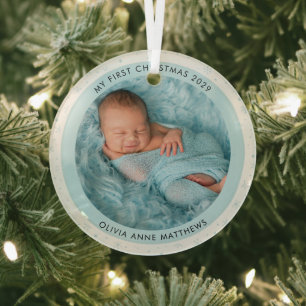 Baby's erstes Weihnachtsfest Zwei Foto-Schneeflock Ornament Aus Glas