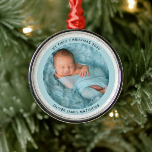 Baby's erstes Weihnachtsfest Zwei Foto-Schneeflock Ornament Aus Metall