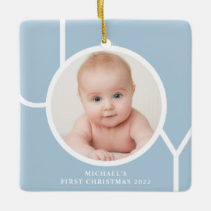Baby's erstes Weihnachtsfoto Blau Keramikornament