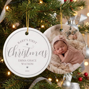 Baby's erstes Weihnachtsfoto Graue Erinnerung Keramik Ornament