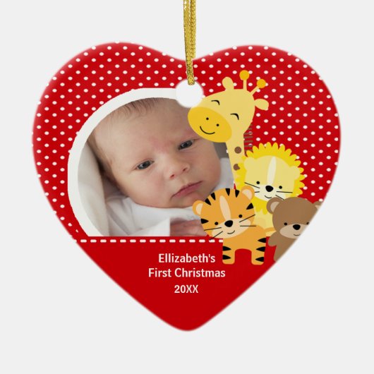 Babys erstes Weihnachtsfoto-Ornament Dschungeltier Keramik Ornament (Vorne)