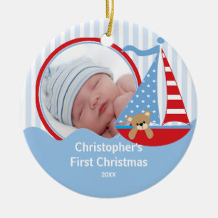 Babys erstes Weihnachtsfoto-Ornament Segelboot Keramik Ornament