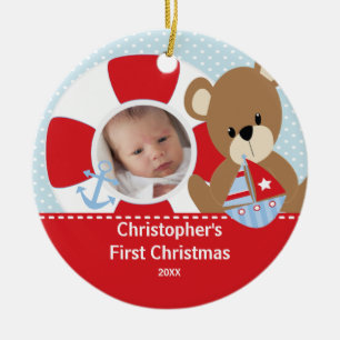 Babys erstes Weihnachtsfoto-Ornament Segelboot Keramikornament