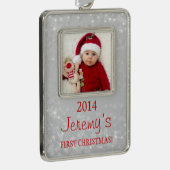 Baby's erstes Weihnachtsfoto Template Silver Red Rahmen-Ornament Silber (Rechts)
