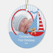 Babys erstes WeihnachtsFoto-Verzierungs-Segelboot Keramik Ornament (Links)