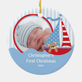 Babys erstes WeihnachtsFoto-Verzierungs-Segelboot Keramik Ornament (Hinten)