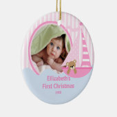 Babys erstes WeihnachtsFoto-Verzierungs-Segelboot Keramikornament (Rechts)