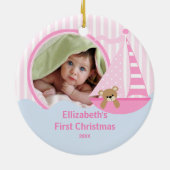 Babys erstes WeihnachtsFoto-Verzierungs-Segelboot Keramikornament (Hinten)