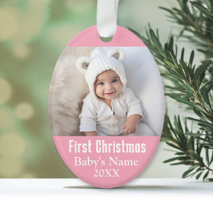 Babys erstes Weihnachtsgebäck Foto Rosa Girl Hint Ornament