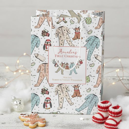 Babys erstes Weihnachtsgeschlecht neutral Mittlere Geschenktüte