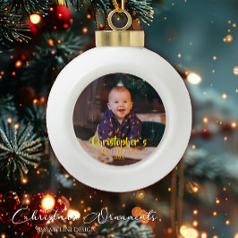 Babys erstes Weihnachtsgold-Glitzer-Sterne-Foto Keramik Kugel-Ornament
