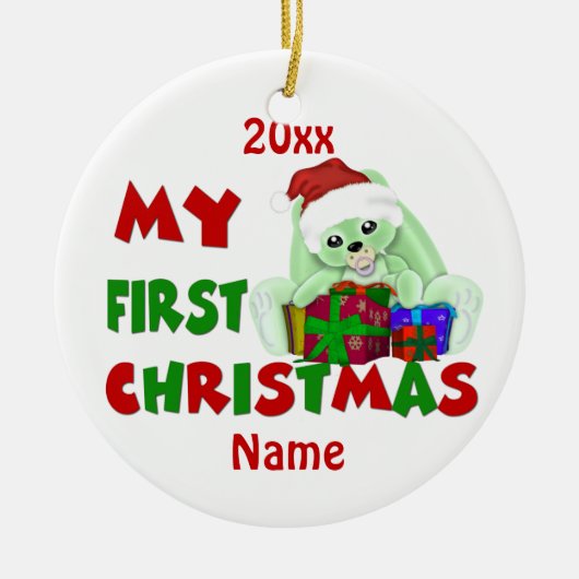 Babys erstes Weihnachtshäschen personalisiert Keramikornament (Vorne)