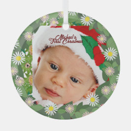 Baby's erstes Weihnachtskranz Blumenkreuz Foto Ornament Aus Glas