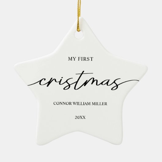 Babys erstes Weihnachtsminimal Elegant Moderne Keramik Ornament (Vorne)