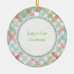 Babys erstes Weihnachtswunderliches kariertes Keramik Ornament