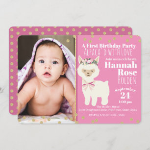 Baby's First Alpaca Geburtstagsparty mit Foto Einladung