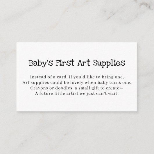 Baby's First Art Supplies Request Baby Shower  Begleitkarte (Vorderseite)