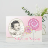 Baby's First Birthday Lollipop Einladung (Stehend Vorderseite)
