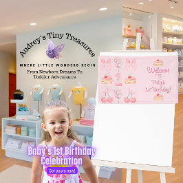 Baby's First Birthday Pastel Pink Bows Banner