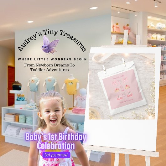 Baby's First Birthday Pastel Pink Bows Geschenktütchen