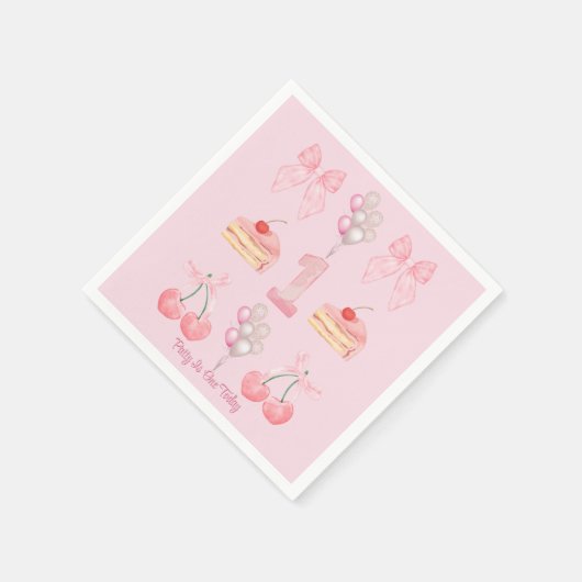 Baby's First Birthday Pastel Pink Bows Napkins Serviette (Ecke)