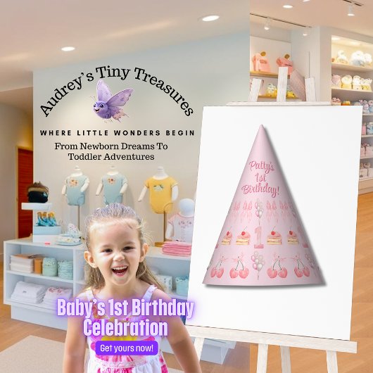 Baby's First Birthday Pastel Pink Bows Partyhütchen