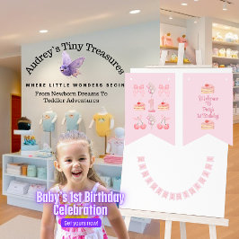 Baby's First Birthday Pastel Pink Bows Wimpelkette