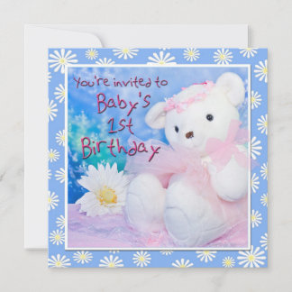 Baby's First Birthday Teddy Bear & Daisies Einladung
