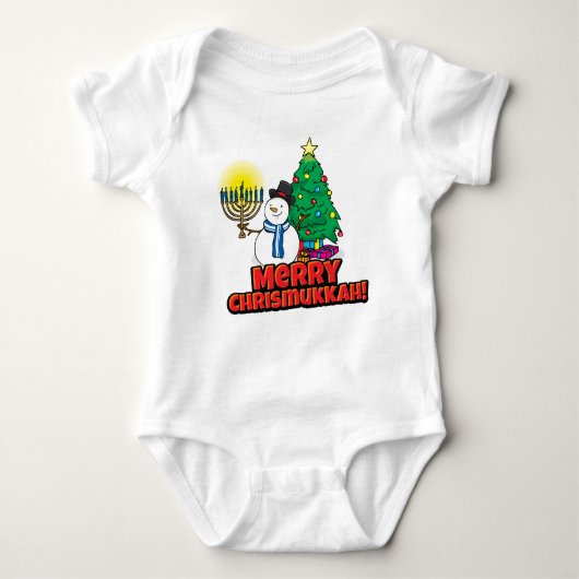 Baby's First Chrismukkah Snowman Holding Menorah Baby Strampler (Vorderseite)