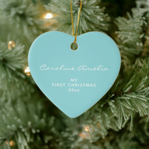 Baby's First Christmas 2022 Personalisiert Aqua Bl Keramik Ornament