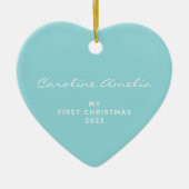 Baby's First Christmas 2022 Personalisiert Aqua Bl Keramik Ornament (Vorne)