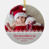 Baby's First Christmas 2023 Foto Red Gray Keramik Ornament (Vorne)