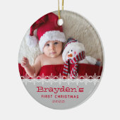 Baby's First Christmas 2023 Foto Red Gray Keramik Ornament (Links)